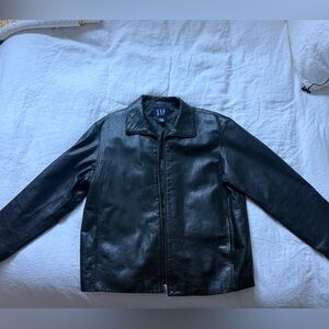 GAP Men's Black Leather Bomber Jacket